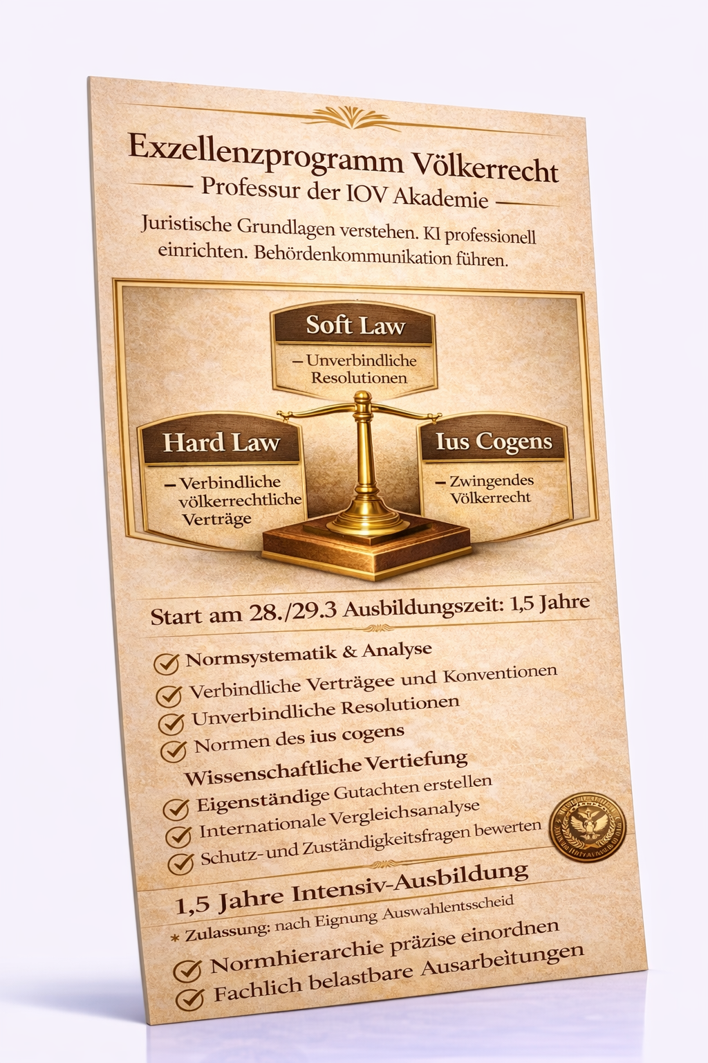 Exzellenzprogramm Völkerrecht – Professur der IOV Akademie Ab 5 Teilnehmern